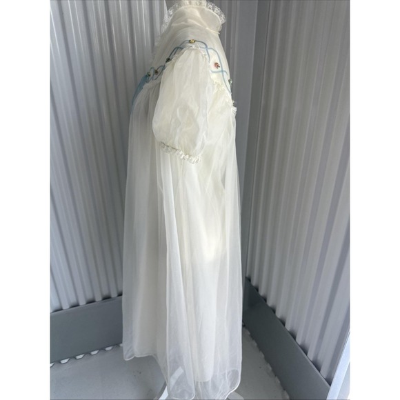 1960S Vintage Peignoir Robe Floral, Sheer Lace, Puffy Sleeves Size S/M - Picture 6 of 11
